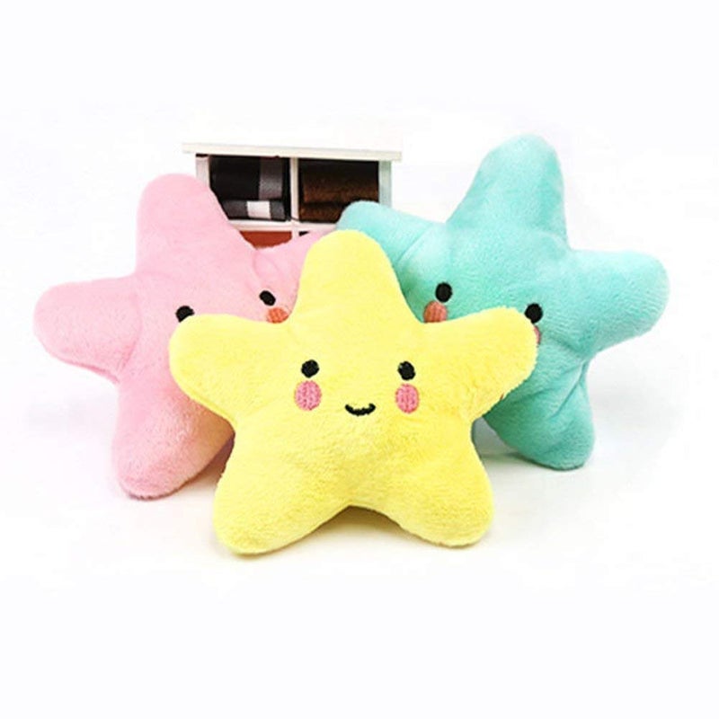 Ytuomzi Pet Bite Squeaky Toys Smile Star Cute Stuffed Toys for Dogs Puppy Biting BB Sound Chew Squeaker Cloud Shape Plush Toy for Cats & Small Animals Exercise Entertainment,3 Pack (Star) - Image 2